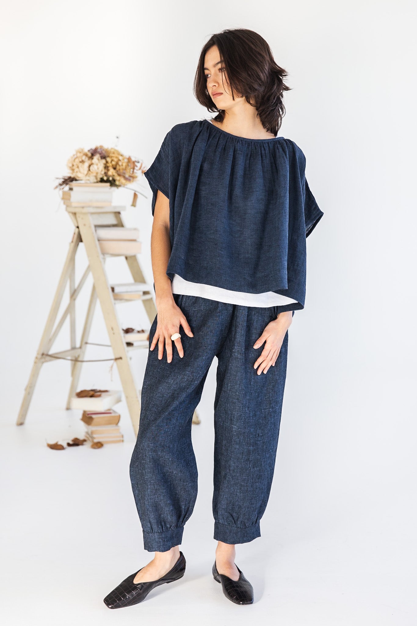 Poppy Top | Navy Gauze