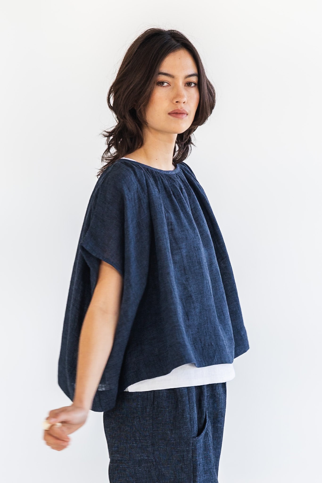 Poppy Top | Navy Gauze