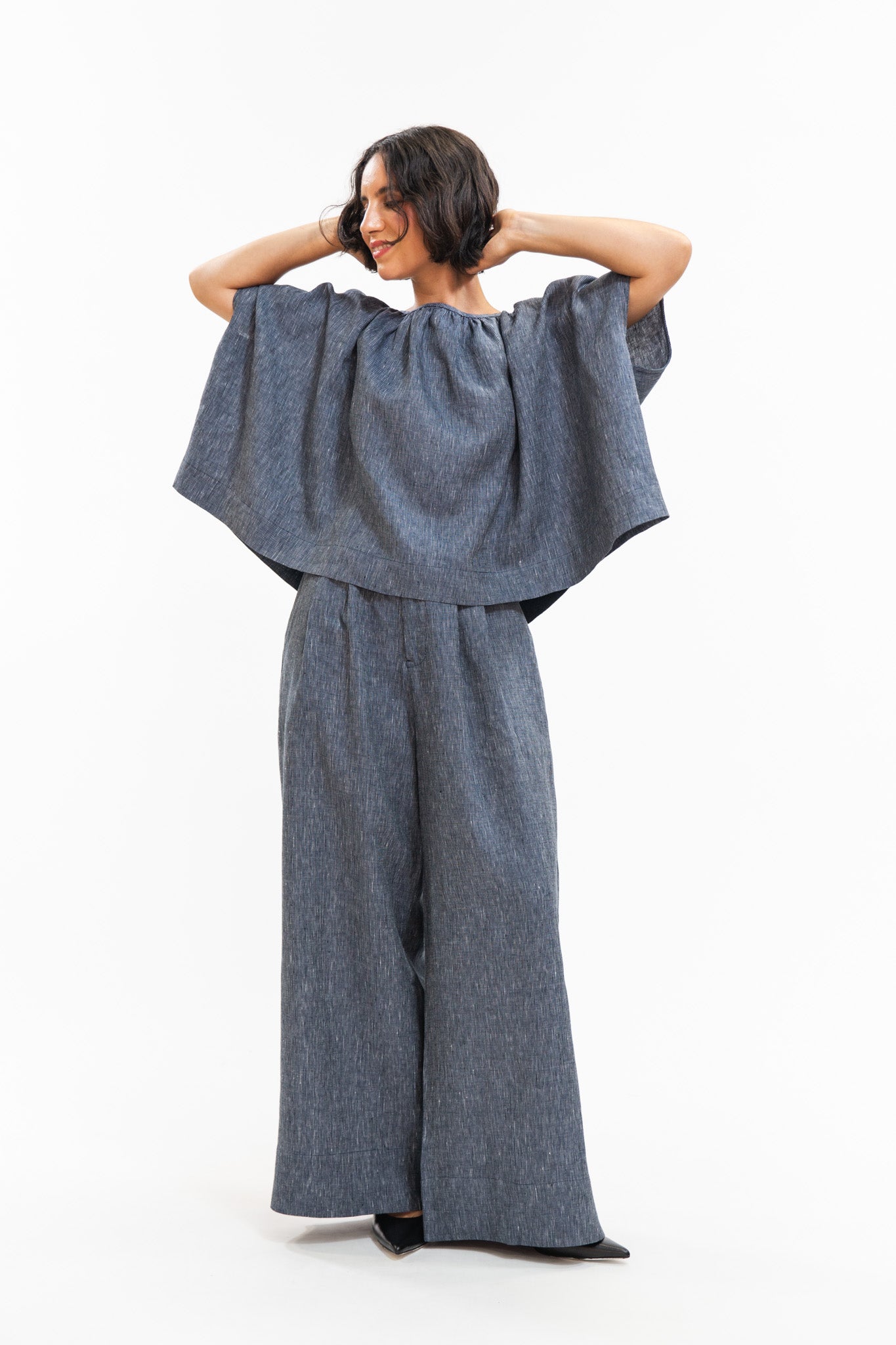 Poppy Top | Navy Pinstripe