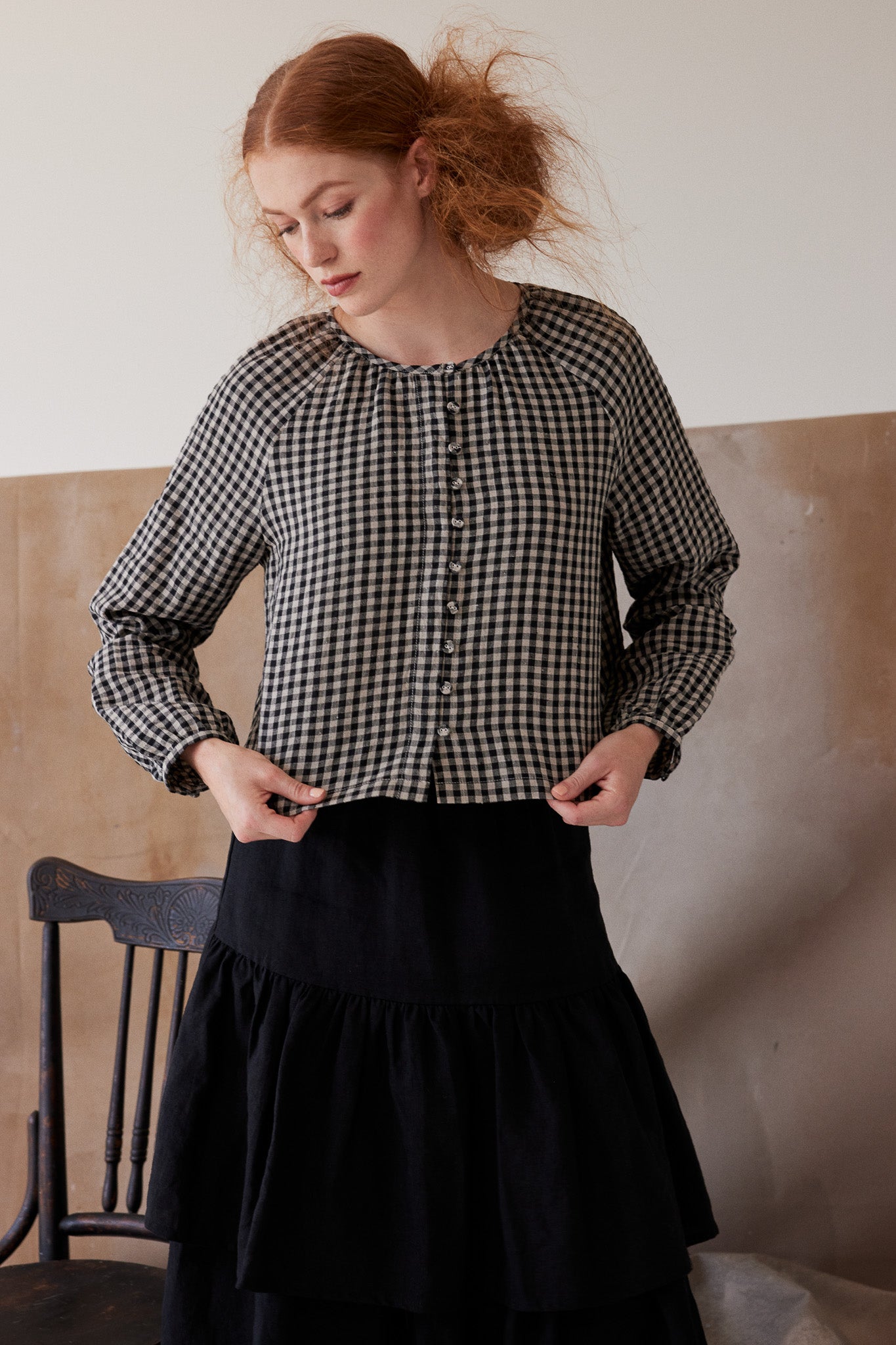 Rhodesia Button Up Blouse | Black Gingham
