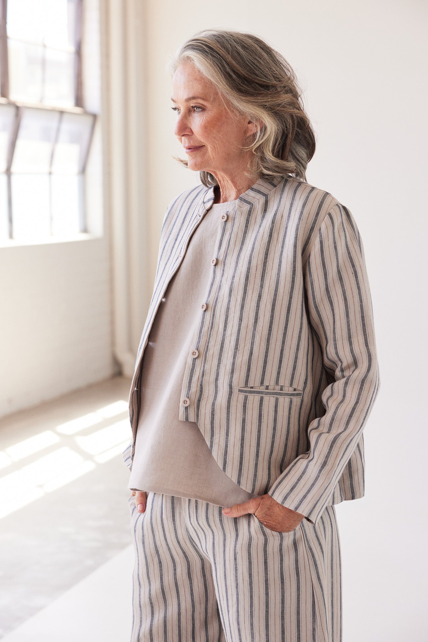 Scout Stand Collar Jacket | Navy Stripe