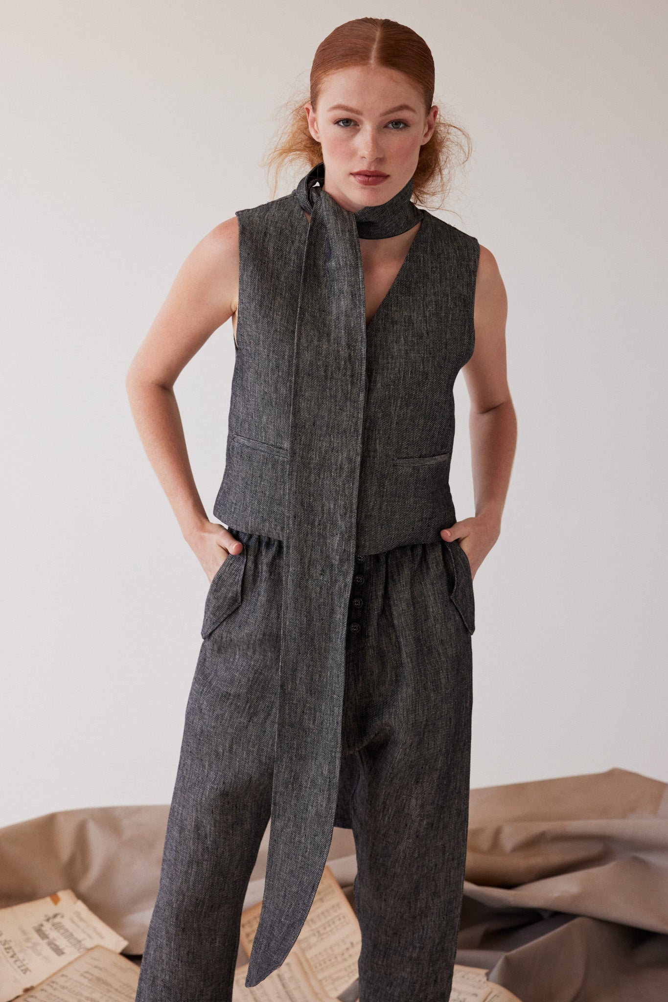 Tie Belt | Black Denim Linen