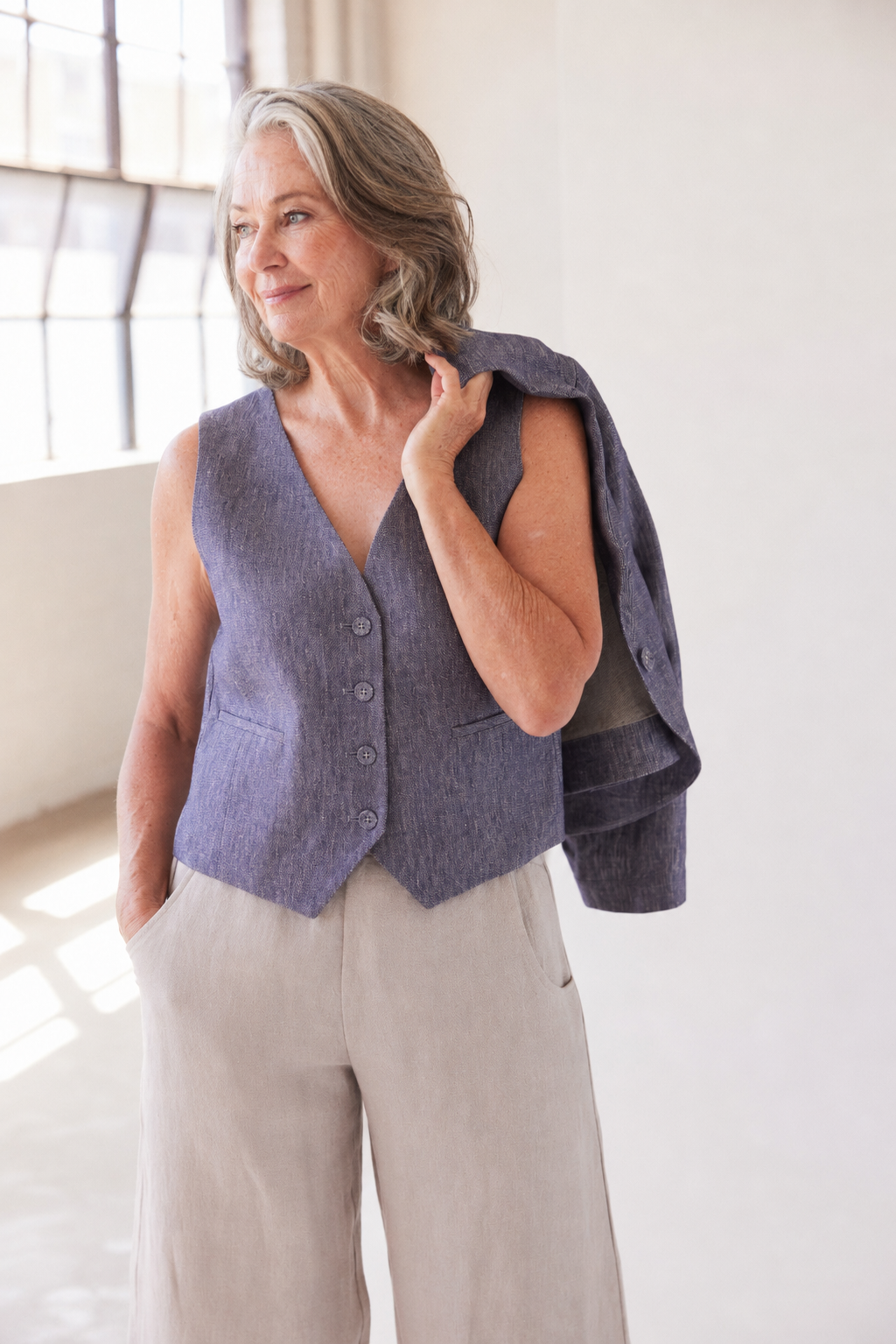 Winston Waistcoat | Dusty Denim Linen