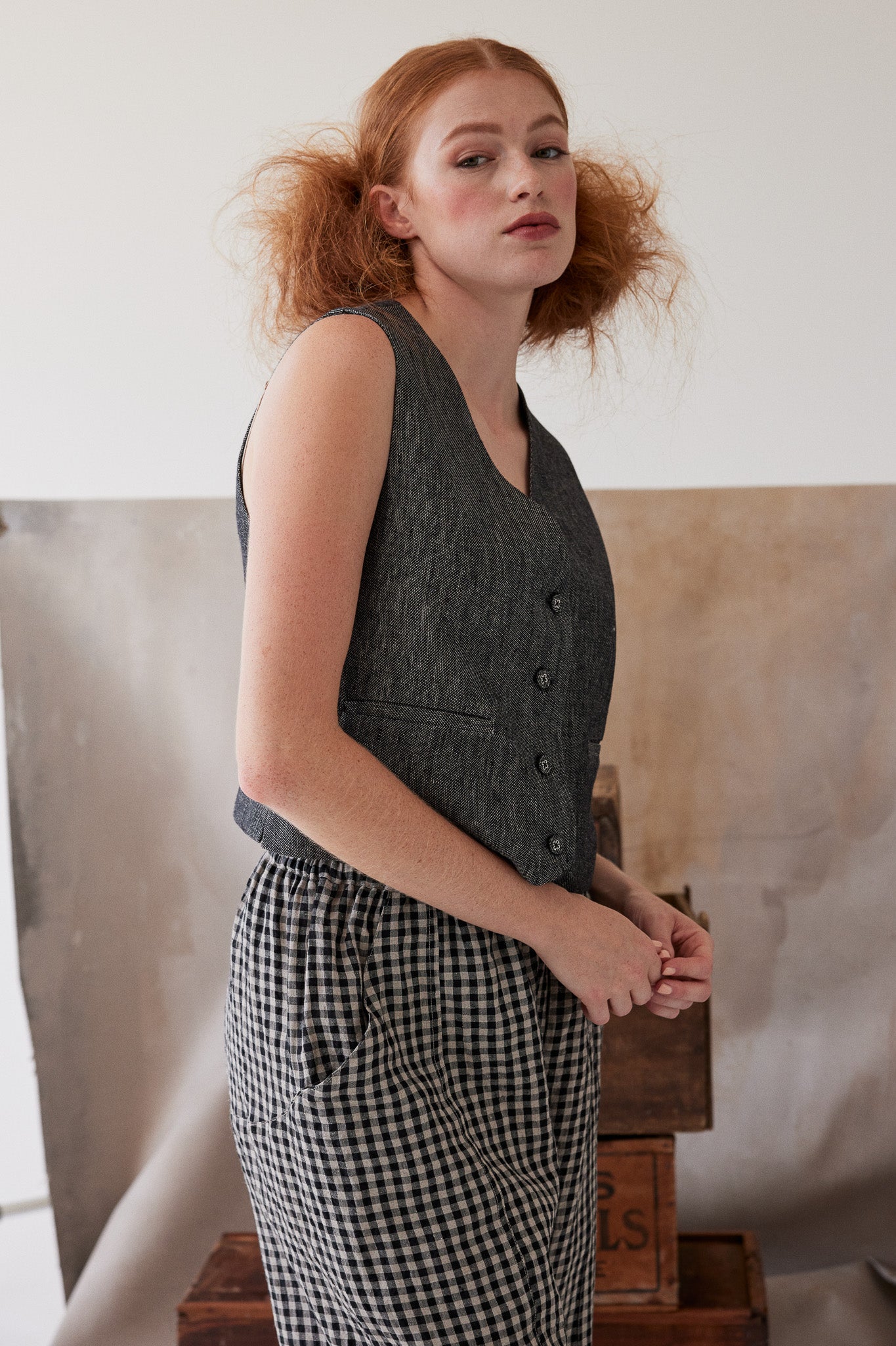 Winston Waistcoat | Black Denim Linen