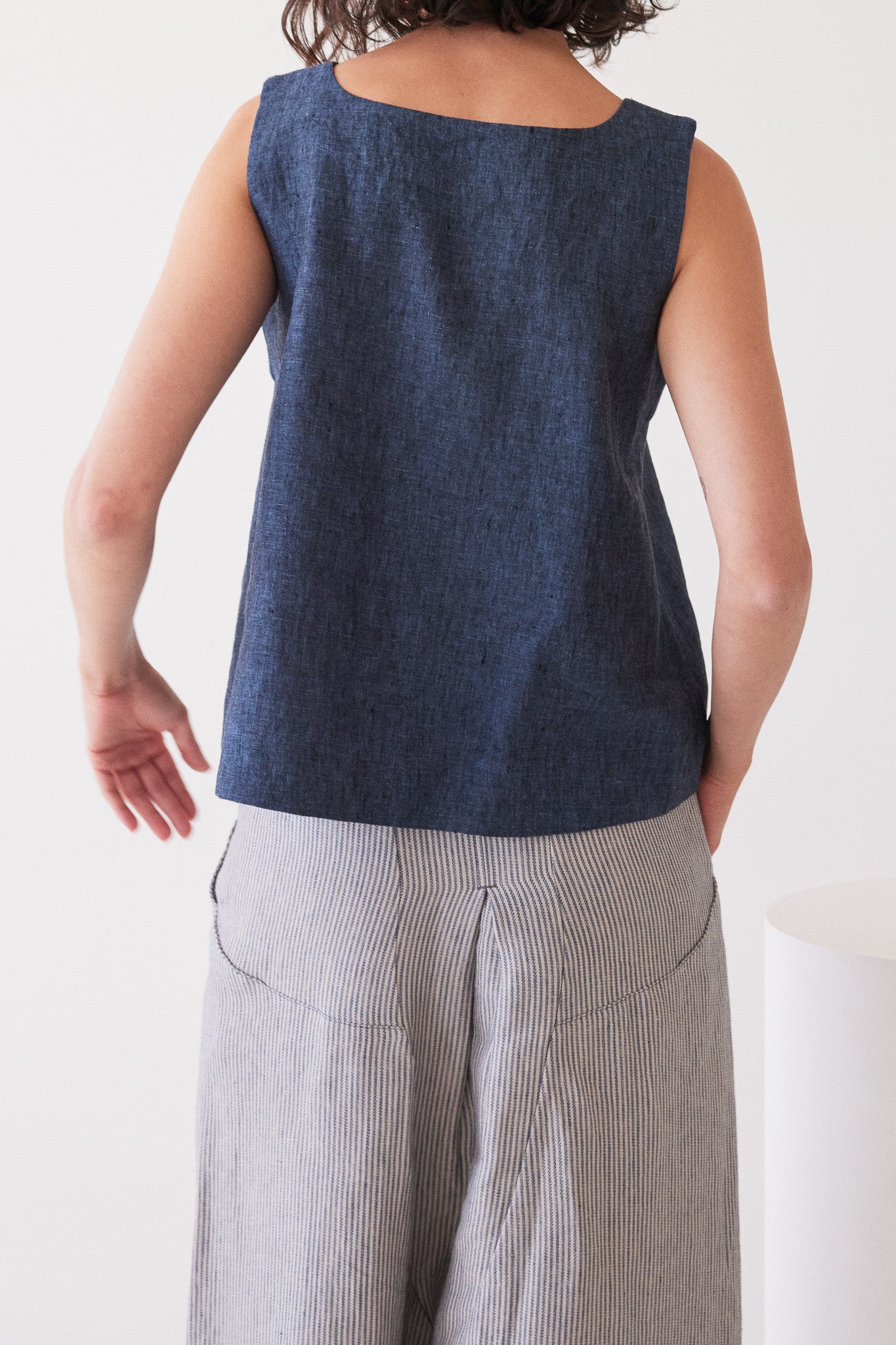 Yuki Drop Crotch Pant | Chambray Stripe