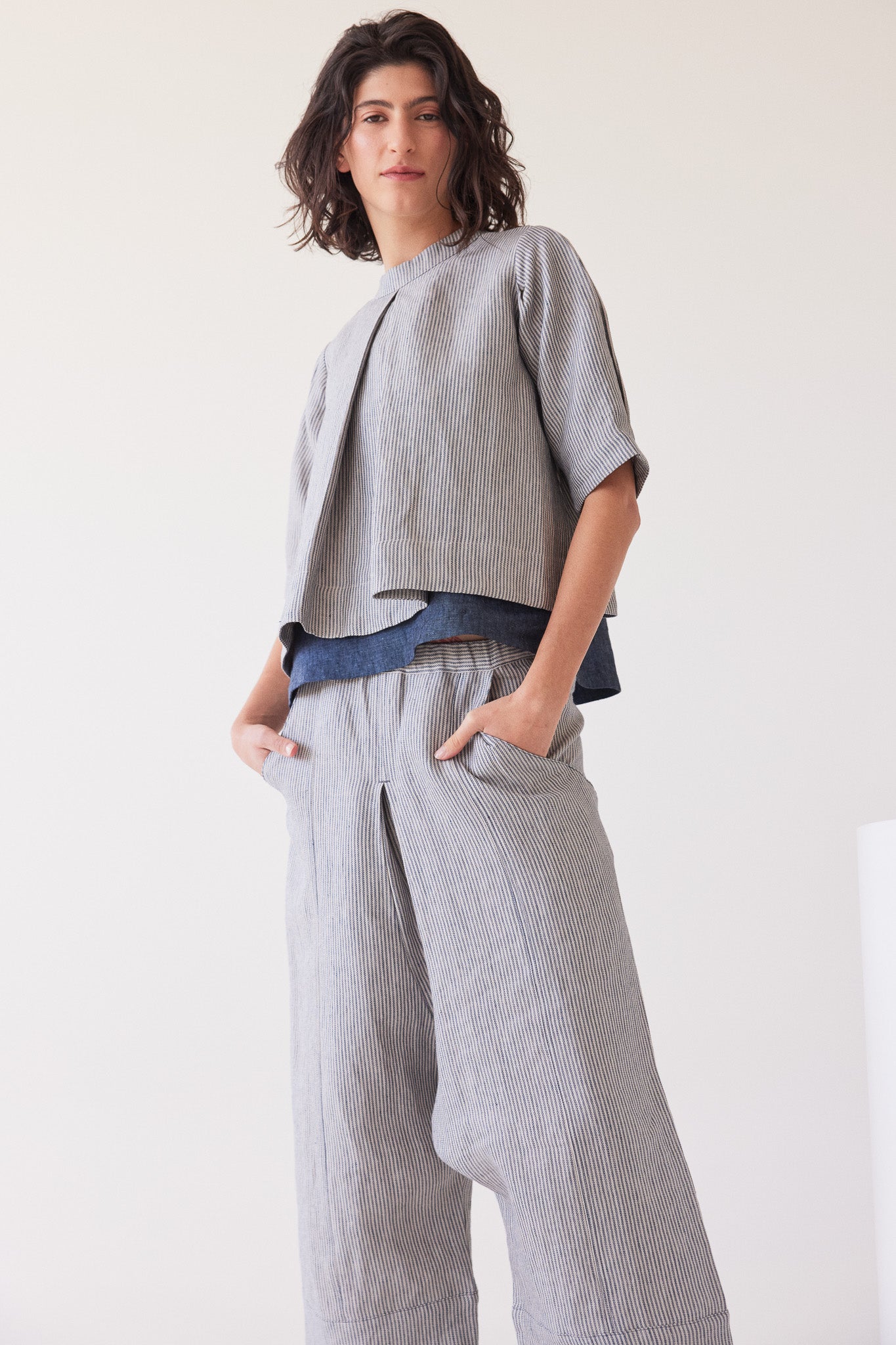 Yuki Drop Crotch Pant | Chambray Stripe