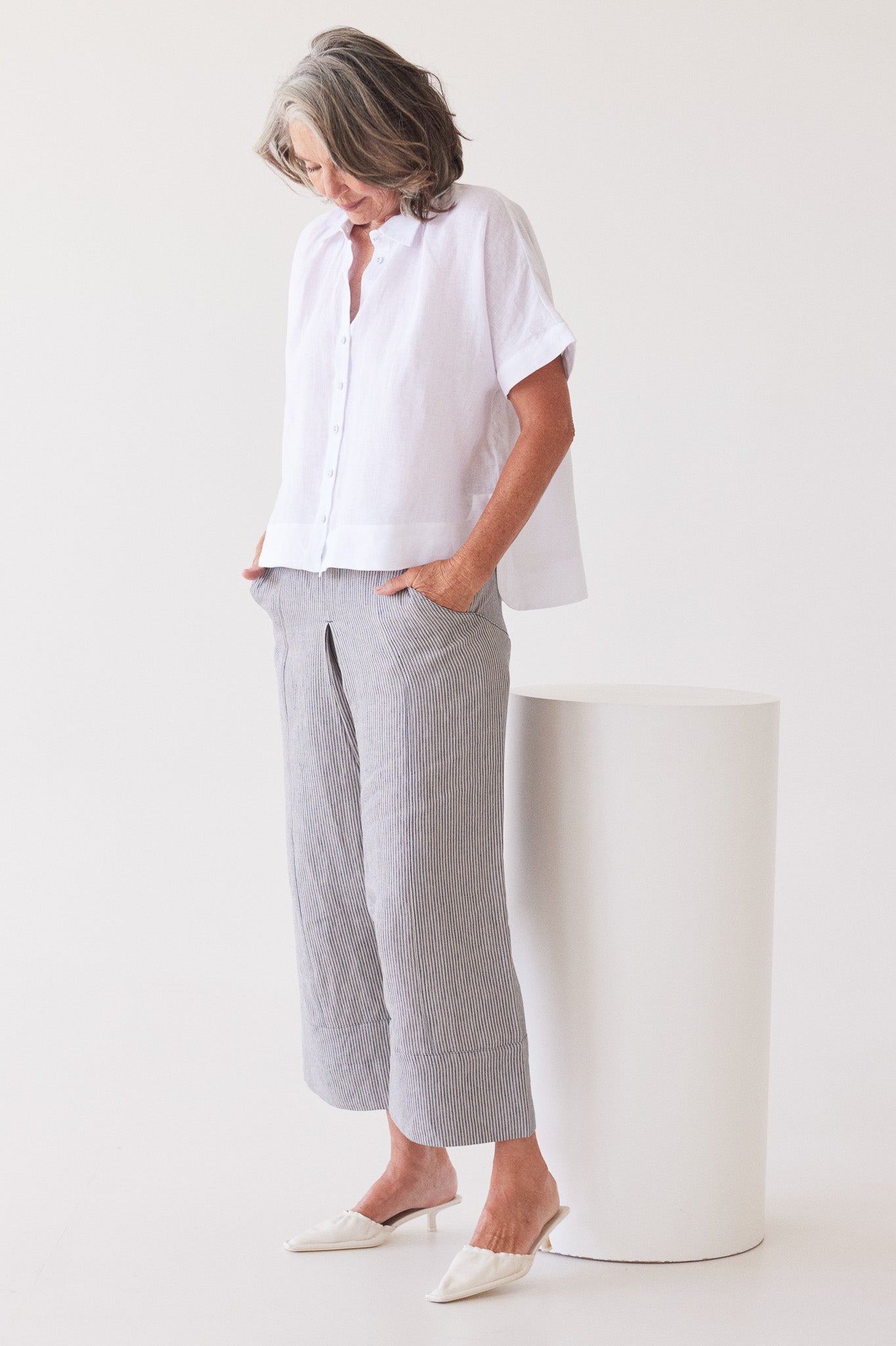 Yuki Drop Crotch Pant | Chambray Stripe