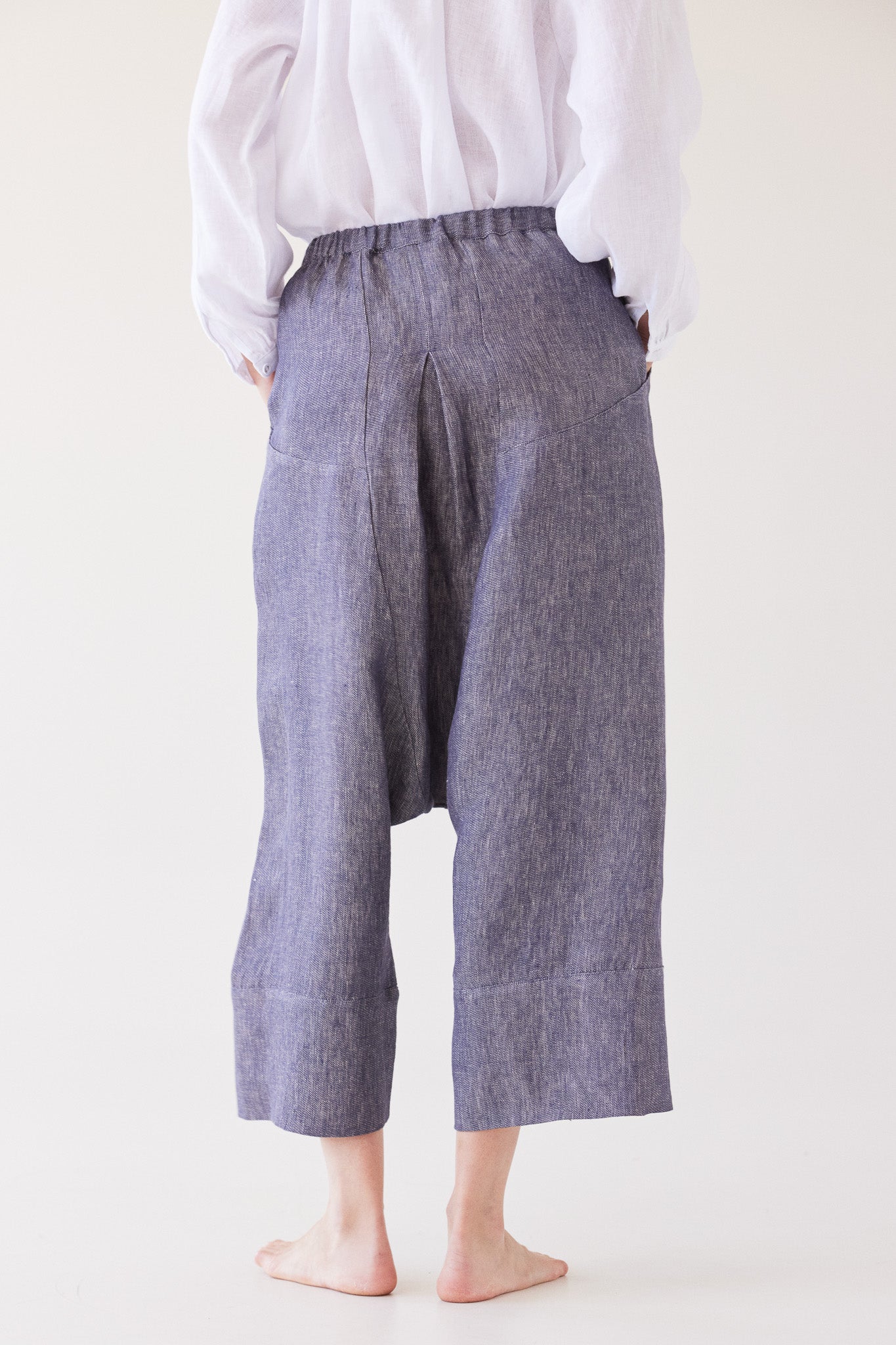 Yuki Drop Crotch Pant | Dusty Denim Linen