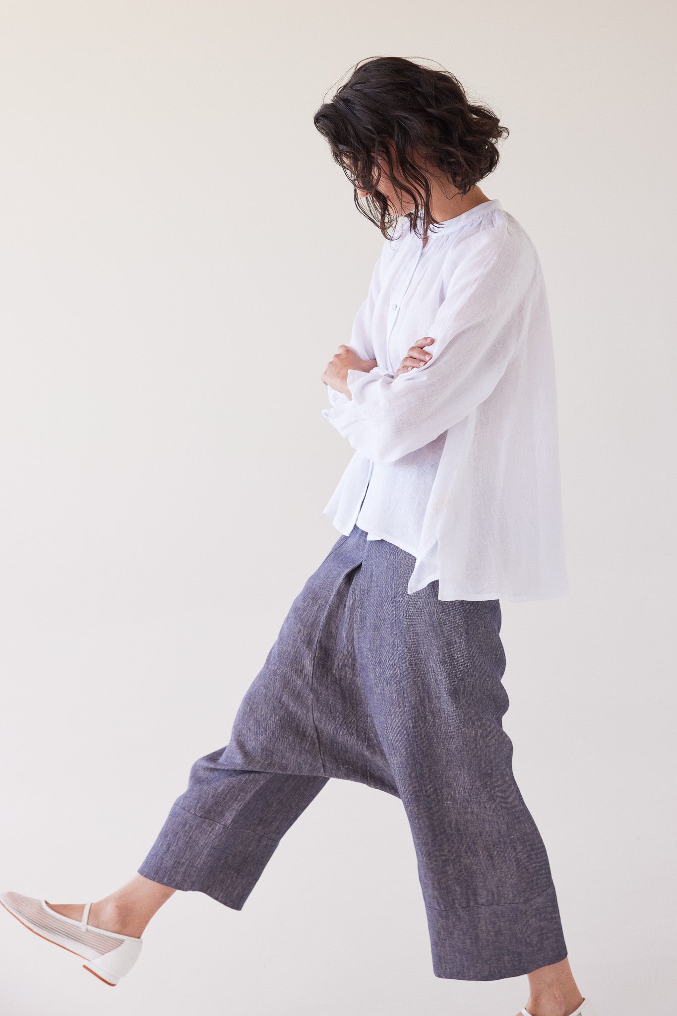 Yuki Drop Crotch Pant | Dusty Denim Linen
