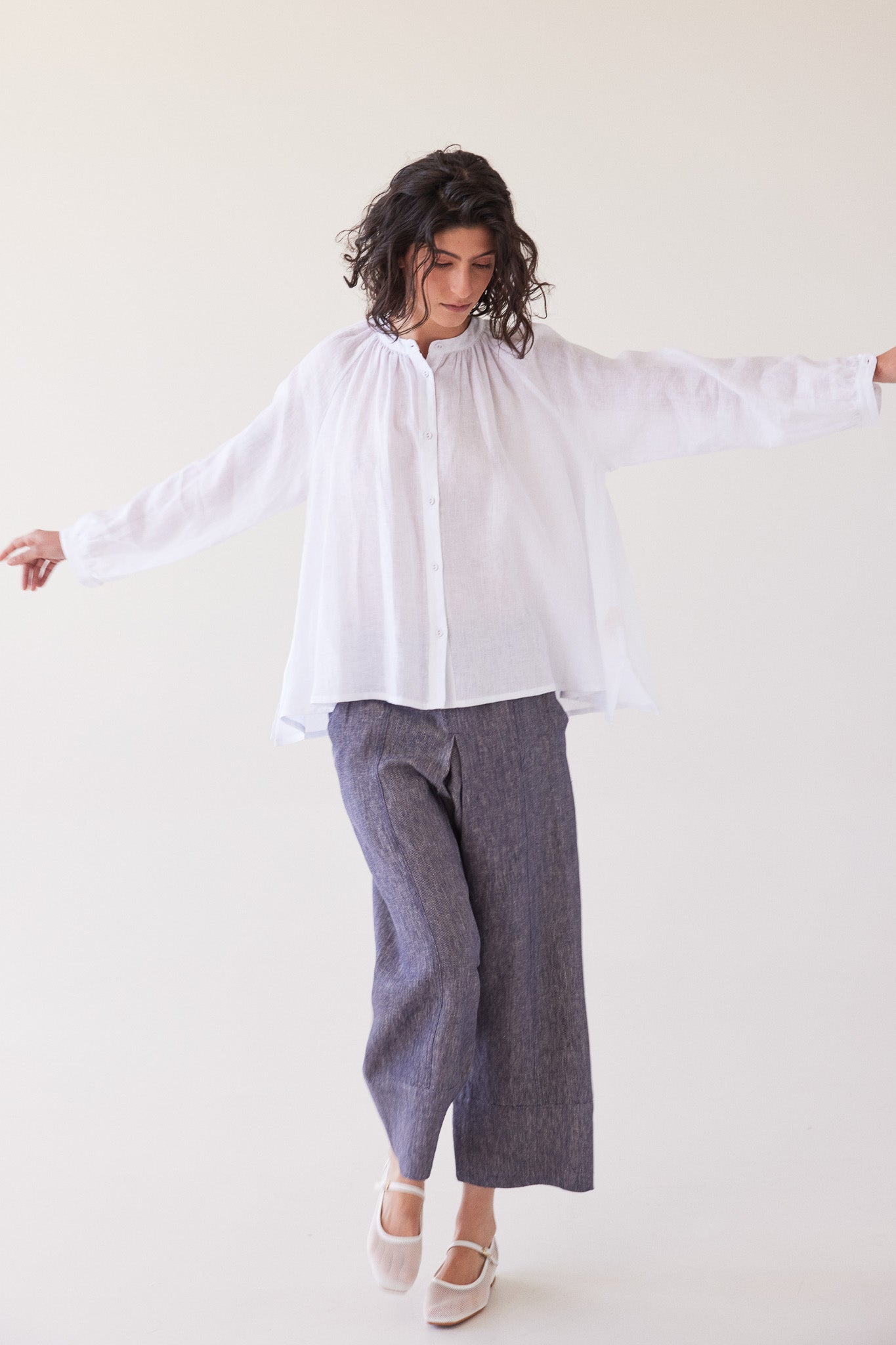 Yuki Drop Crotch Pant | Dusty Denim Linen