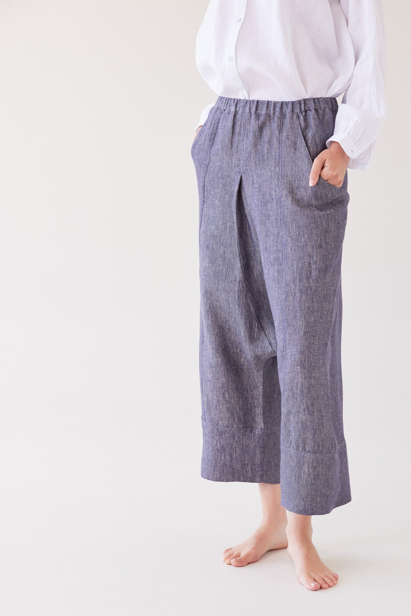 Yuki Drop Crotch Pant | Dusty Denim Linen