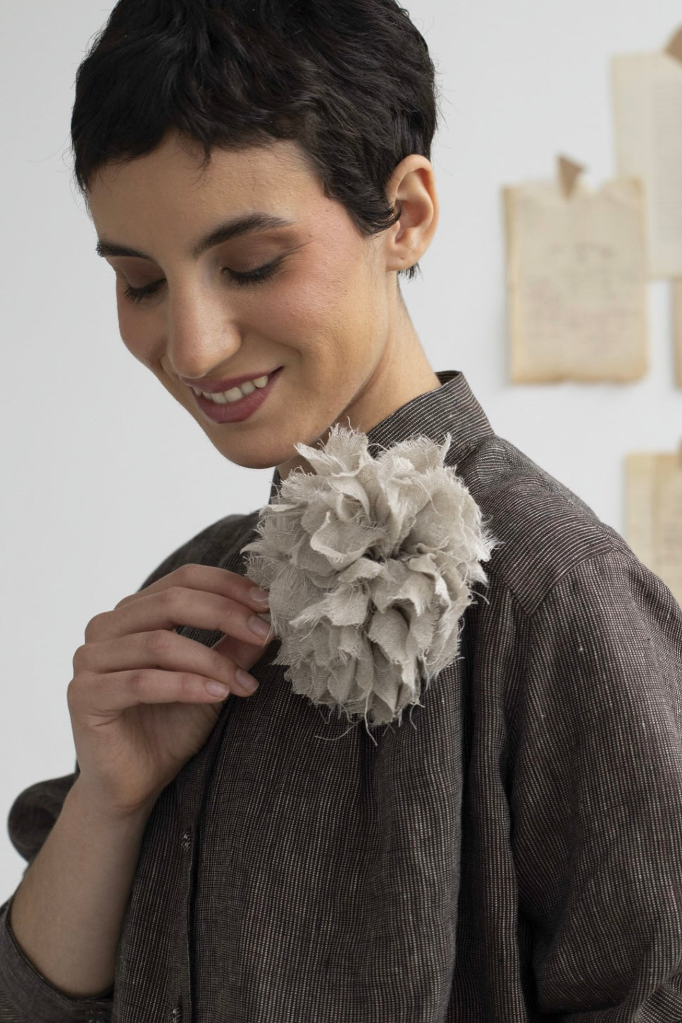 Fabric Flower Brooch | Oat Gauze