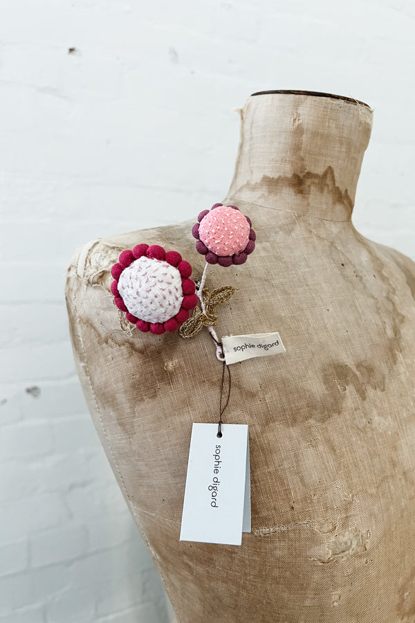 Sophie Digard | Two Bud Flower Brooch | Pink